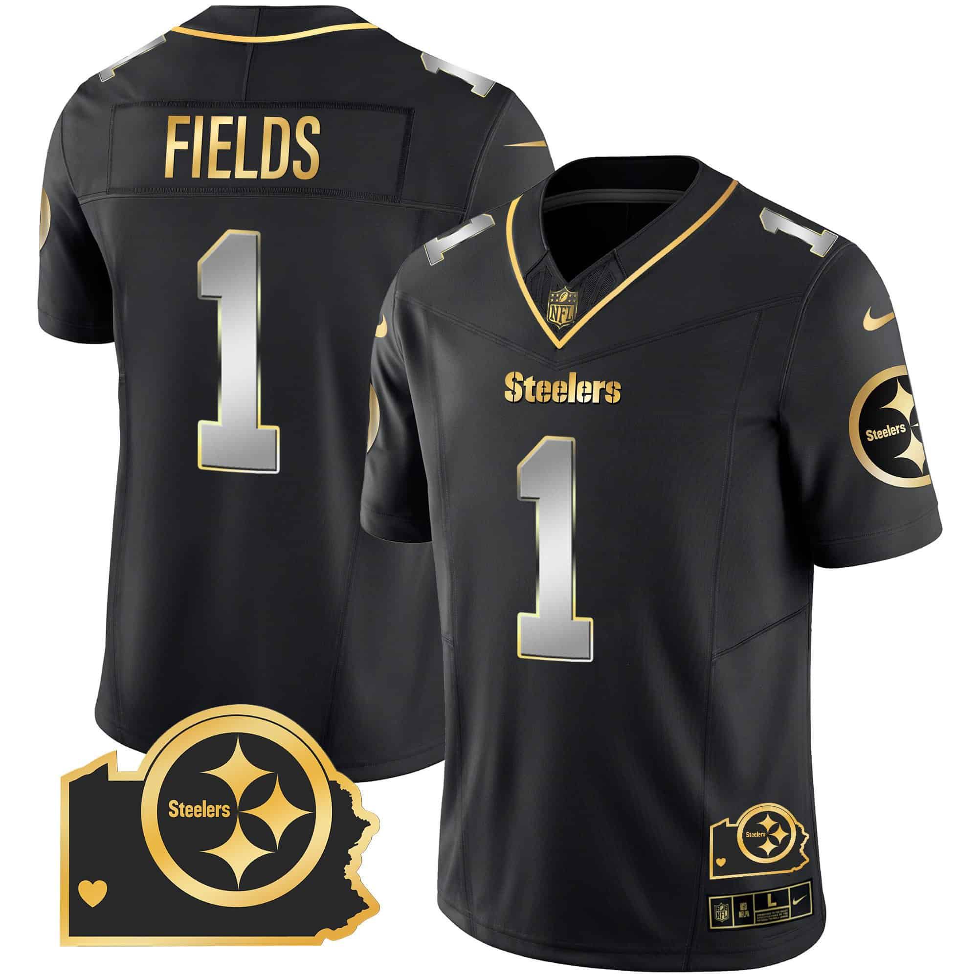 Men Pittsburgh Steelers #1 Fields Black Gold 2024 Nike Home Patch Vapor Limited NFL Jersey style 1->indianapolis colts->NFL Jersey